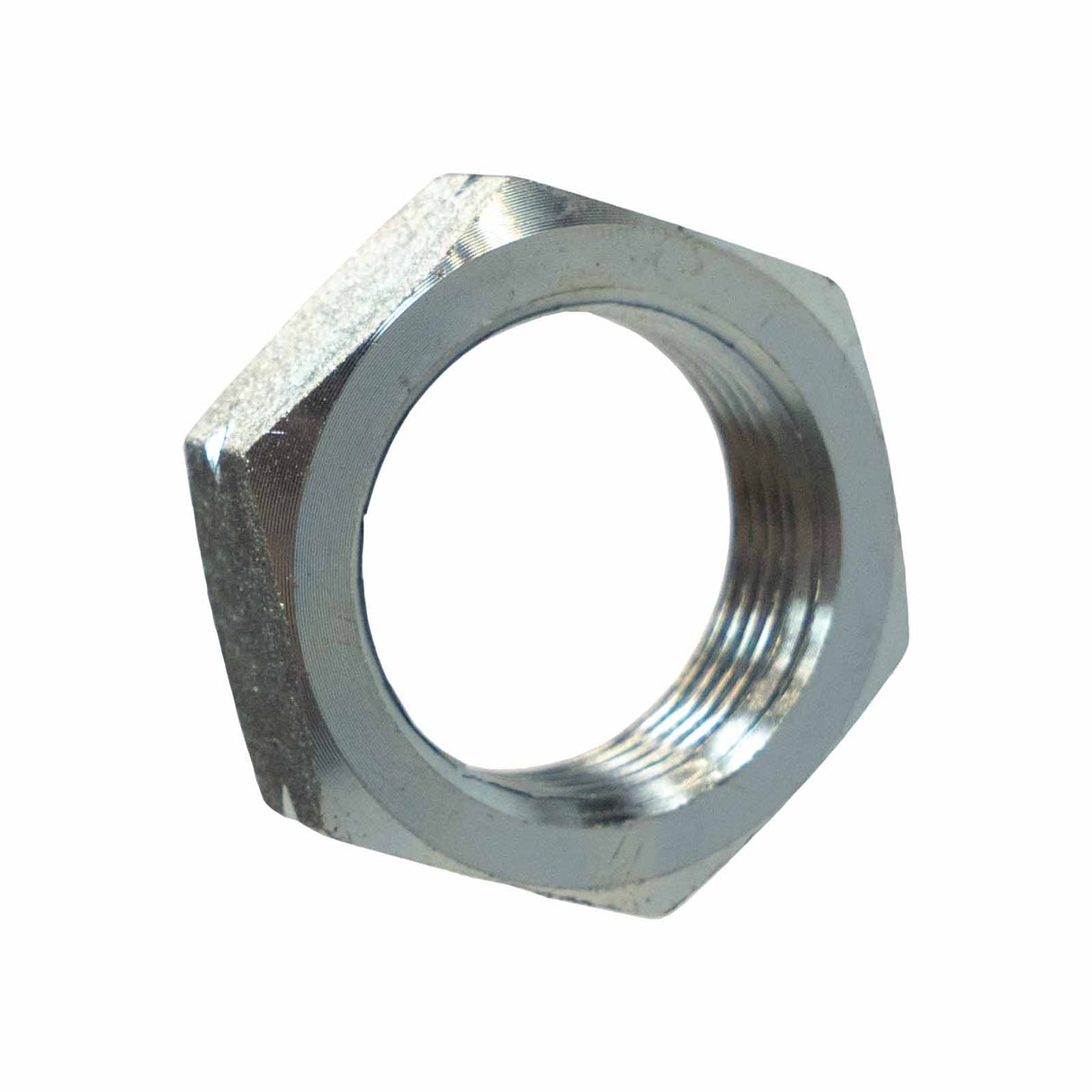 A photo of the R1004, Part Name: 1.25" Jam Nut at an angle slightly off to the right against a white background.