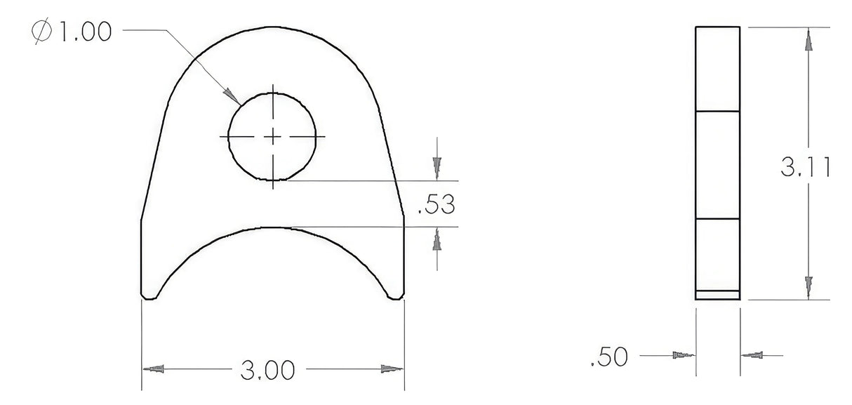 1/2" Thick D Ring Tab (3.0")