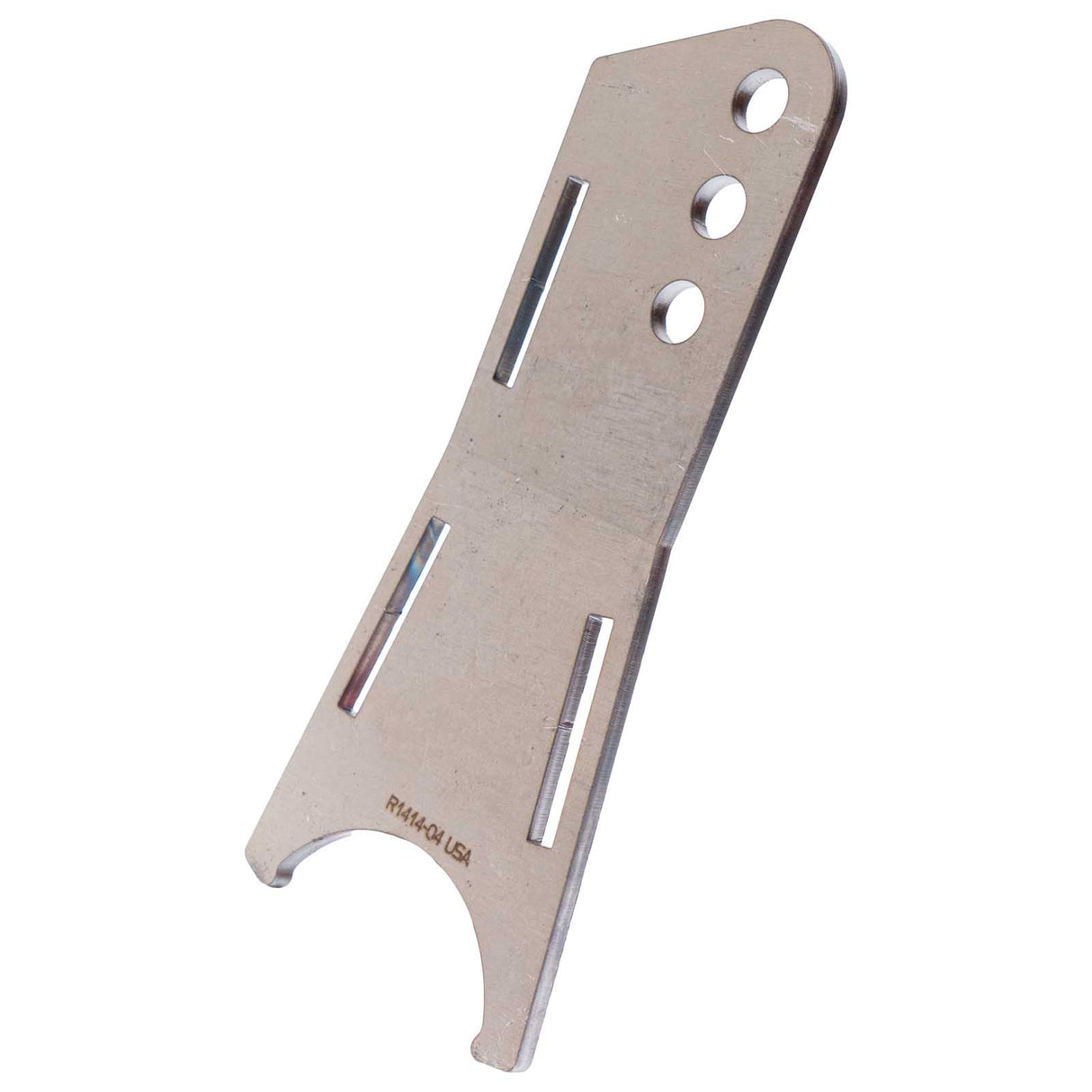 A photo showing one of the parts of the two and five eights inch wide 0 degree axle link against a white backdrop.