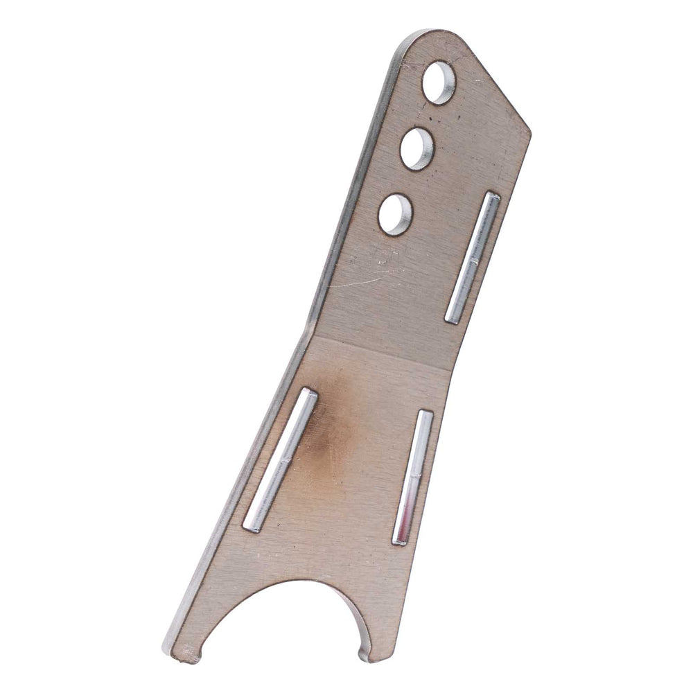 A photo showing one of the parts of the two and five eights inch wide 0 degree axle link against a white backdrop.