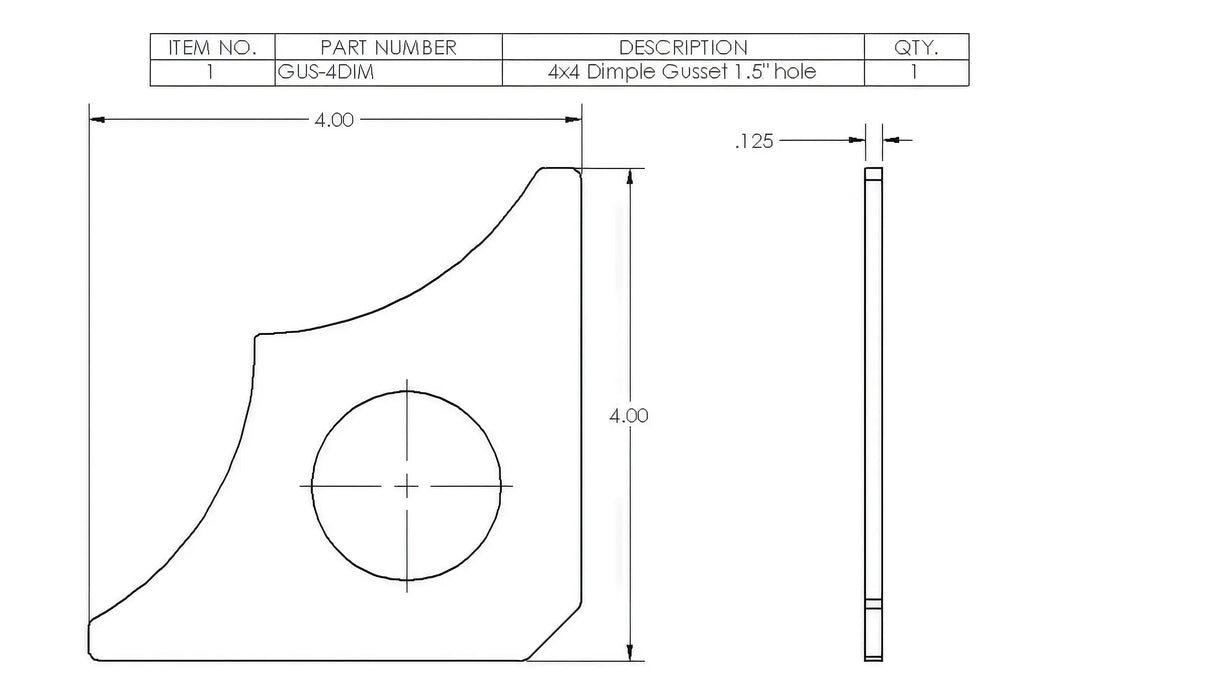 4"x4" 90 Degree Dimple Die Gusset