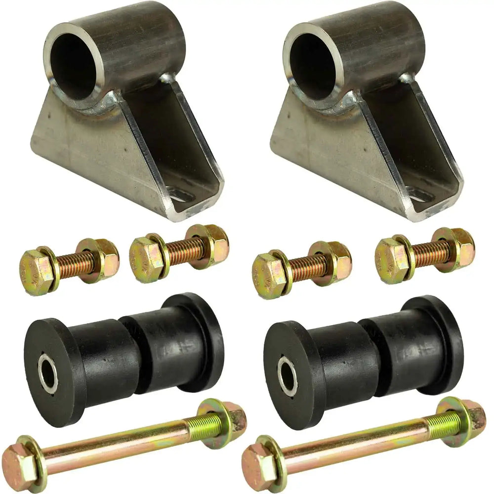 An image of the individual parts for the 1 inch lift motor mount laid out against a white background.