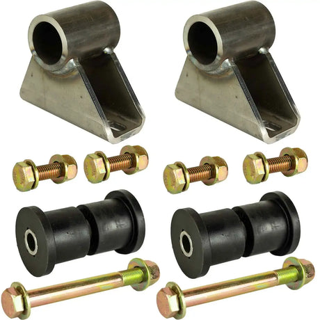 An image of the individual parts for the 1 inch lift motor mount laid out against a white background.