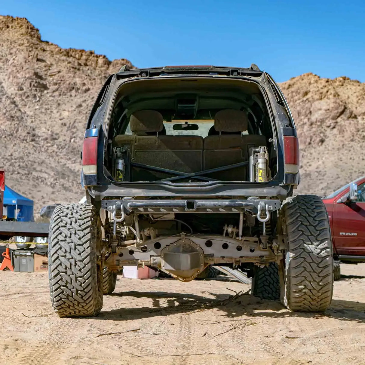 Ruffstuff Loaded Rear Overlay Bumper -Hitch, Dimple Die Step, and D-ring Mounts For Jeep TJ/LJ/YJ