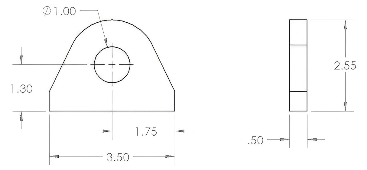 1/2" Thick D Ring Tab (Flat Mount)