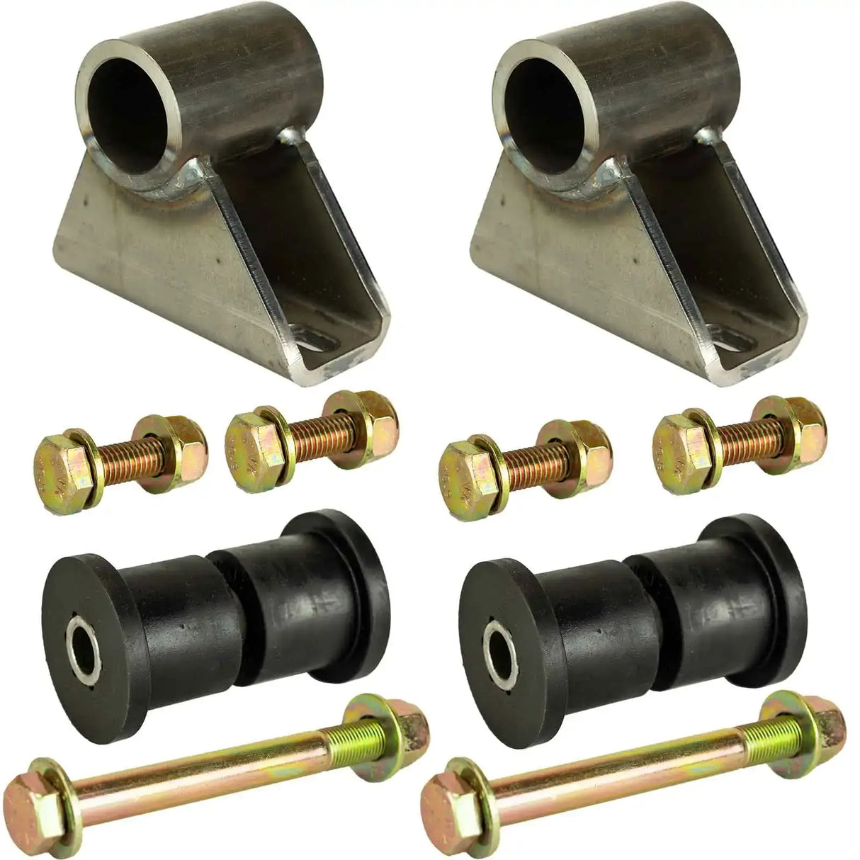 An image of the individual parts for the 1 inch lift motor mount laid out against a white background. 