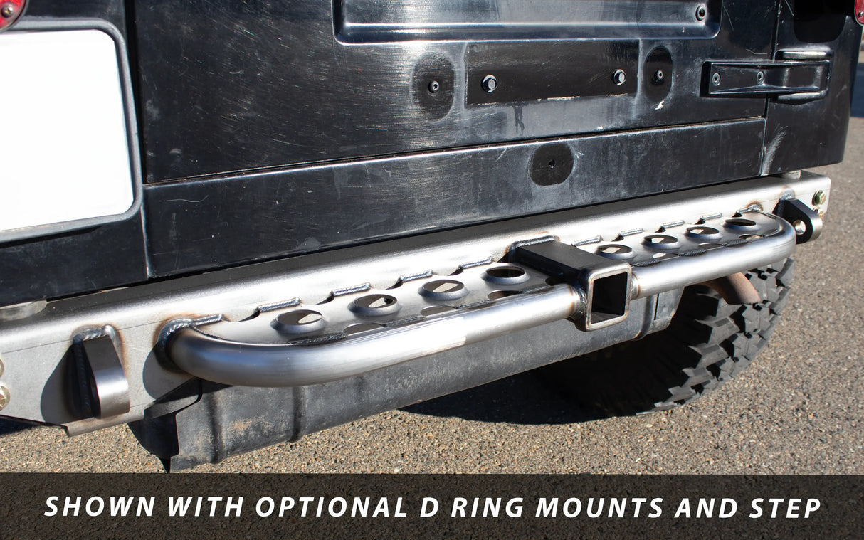 Ruffstuff Loaded Rear Overlay Bumper -Hitch, Dimple Die Step, and D-ring Mounts For Jeep TJ/LJ/YJ