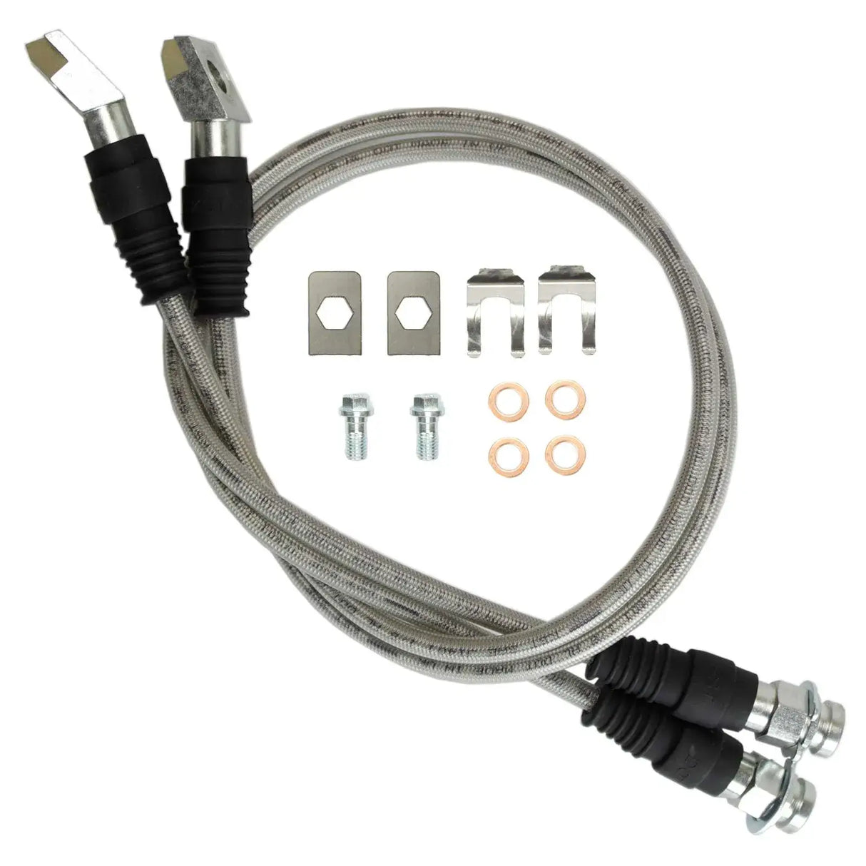 26 inch Steel Braided Front Brake Line Pair with Hardware